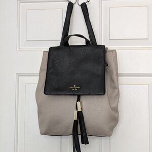 Kate Spade New York Leila Pebble Leather Drawstring Flap Backpack Beige Black